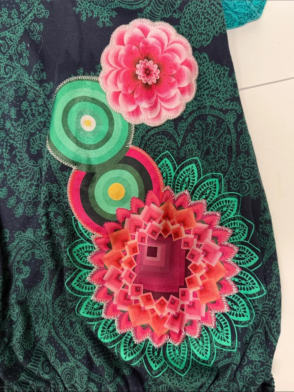 Desigual Girls Teal, Pink & Navy Floral Graphic Abstract Print Dress Size 7/8